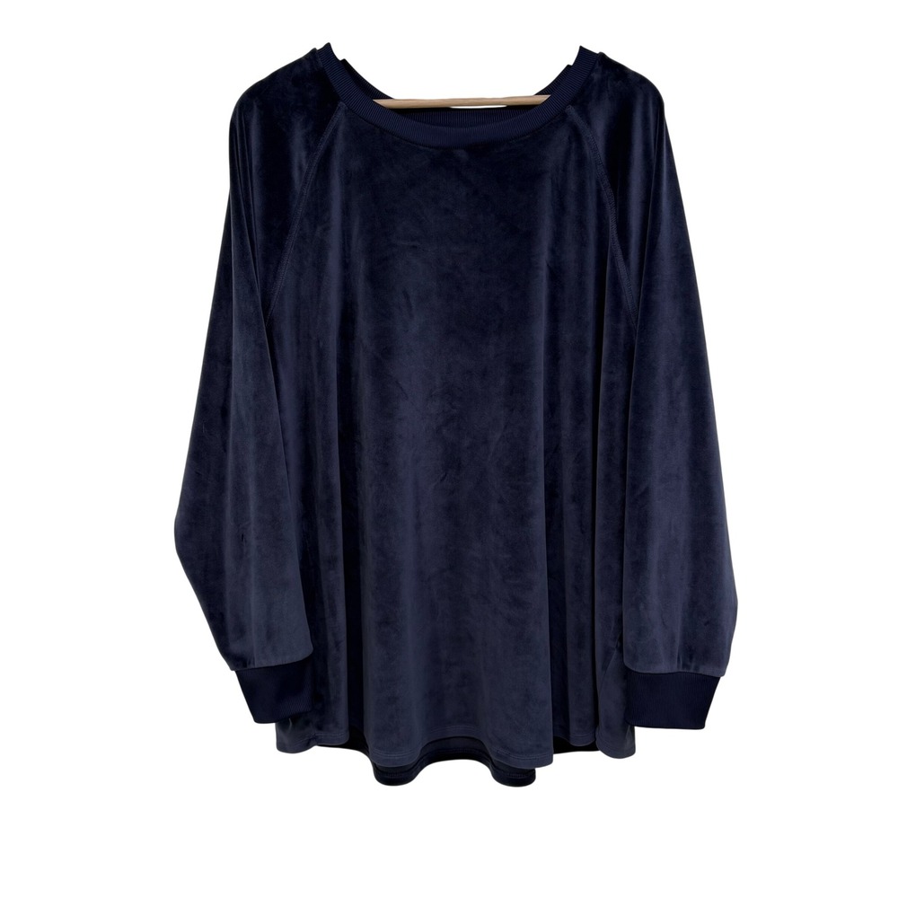 Belle by Kim Gravel Navy Blue Velour Raglan Sleeve Oversized Pullover Top 3X